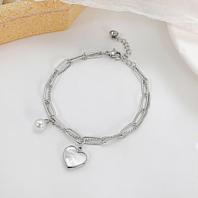 Emibele Heart Charm Bracelet for Women, Bible Verse Bracelet Stainless Steel 18K Gold Plated Bracelet Love Pendant Link Chain OT Clasp, Birthday Christmas Jewelry Gift for Mother Her