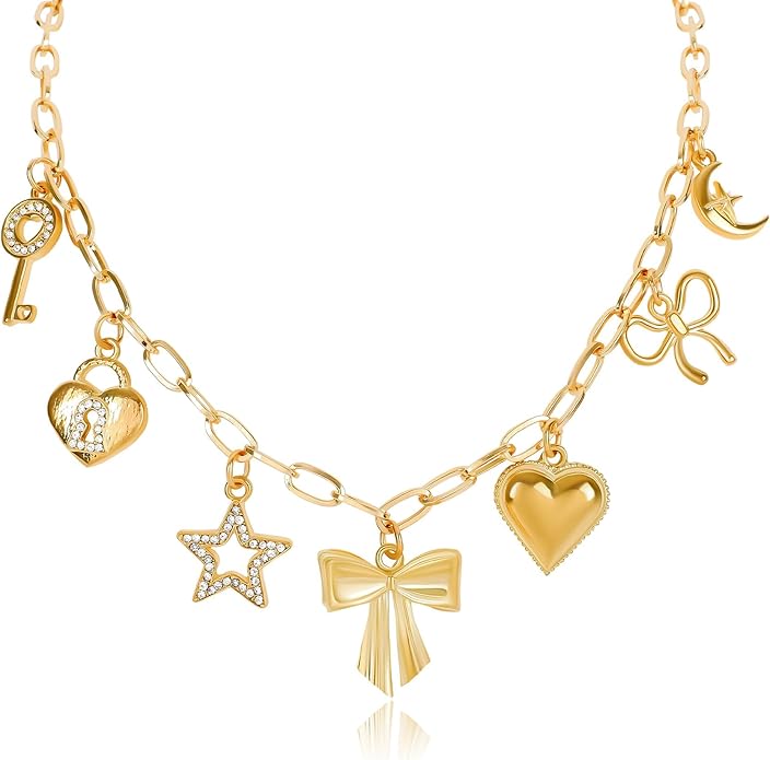 [3 Trendy Styles] Women's Necklaces - Alloy with Glass Crystals & Pearls, Electroplated O - Link Chain, Mermaid Inspired by Fantasy Aesthetics/Bow with Y2K Sweet Charm/Cherry Fruit in the Latest Kawaii Vibe, 47cm(18.5in) Chain Length + 6.5cm(2.55in) Ex...