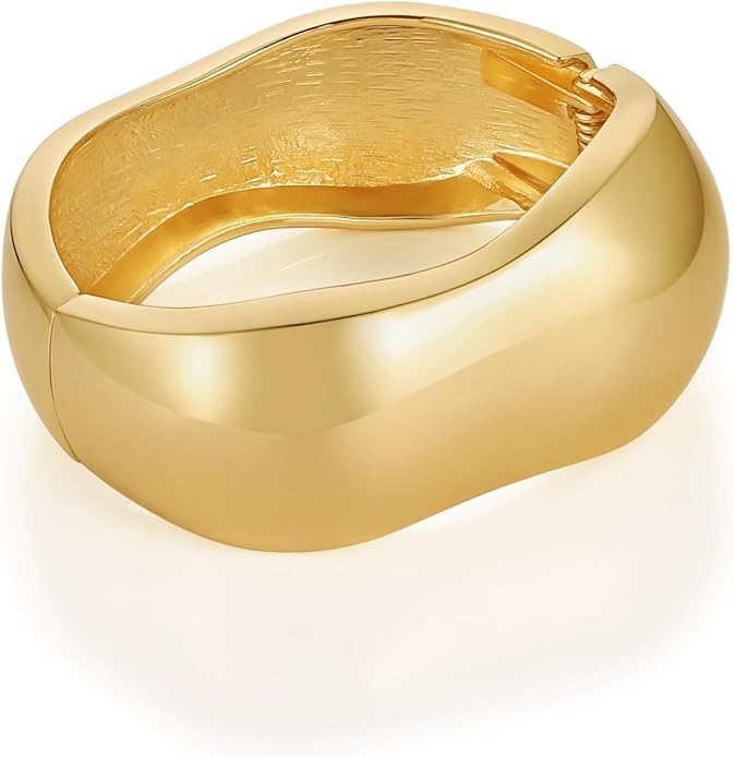 HZMAN Chunky Gold Cuff Bracelets for Women Thick Wide Bangle Bracelet Hammered Open Hinge Wrist Cuff Bracelet Jewelry Gift