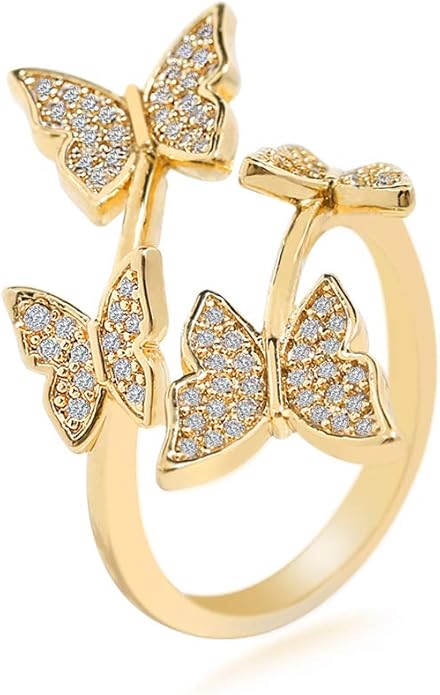 Gold-Plated Butterfly Rings - Vintage Snake Statement Rings with Cubic Zirconia for Women Adjustable Open Rings