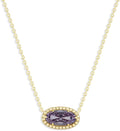 Belacqua Gemstone Necklace in 14K Gold Plated Sterling Silver, Oval Pendant Size 6 * 12mm, 15" Cable Chain with 2" Extender, Spring Ring Clasp, Dainty Birthstone Necklace for Women, Gift Box Included