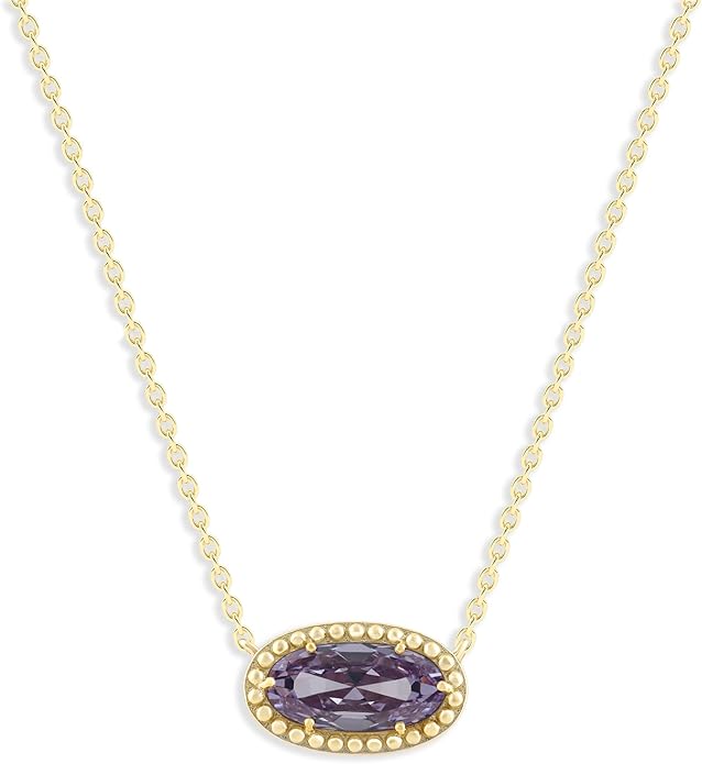Belacqua Gemstone Necklace in 14K Gold Plated Sterling Silver, Oval Pendant Size 6 * 12mm, 15" Cable Chain with 2" Extender, Spring Ring Clasp, Dainty Birthstone Necklace for Women, Gift Box Included
