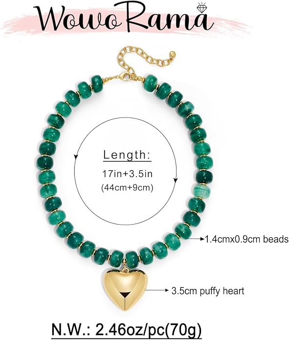 WOWORAMA Chunky Heart Necklaces for Women Colorful Resin Beaded Choker Necklace Gold Puffy Heart Statement Necklace Trendy Acrylic Choker Jewelry