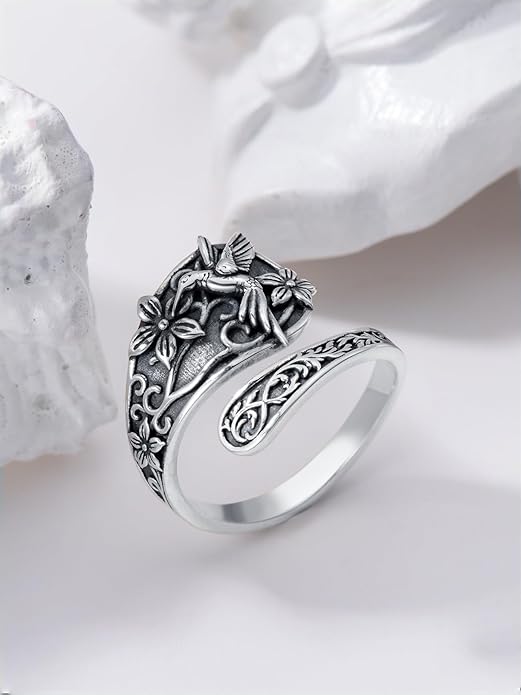 Midari Sun and Moon/Bee/Celtic/Life of Tree/Lotus Spoon Ring for Women 925 Sterling Silver Adjustable Ring Open Ring for Women Men Halloween Birthday Gift