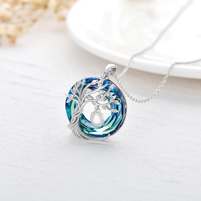 TOUPOP Gifts for Women Tree of Life Necklace 925 Sterling Silver Initial Pendant Family Tree Crystal Jewelry Valentine's Day Birthday Gifts for Her Mom Wife Girlfriend Daughter