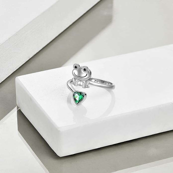 POPLYKE Frog Rings for Women Sterling Silver Frog Hold Topaz Heart CZ Rings Statement Rings