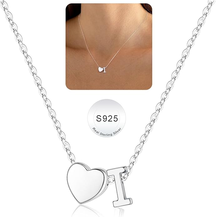 Turandoss Valentines Gifts for Her Kids Girls, Dainty S925 Sterling Silver Tiny Heart Letter A-Z Pendent Necklace Trendy Birthday Valentines Jewelry Gifts for Girls Women