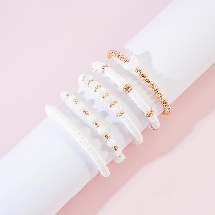 Heishi Beaded Stretch Bracelets for Women Stackable Polymer Clay Beads Bracelets Friendship Boho Summer Beach Bracelet Jewelry Set