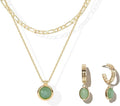 DISTANT DRUMS Simple Natural Green Aventurine Stone Jewelry Set for Women,Hoop Earrings,Bracelet,Necklace,18K Gold-plated Spiritual Gift,Fortunate Stone Jewelry,Choker