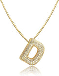 SKQIR Diamond Initial Letter Necklace for Women Bubble Gold Plated Puffy Balloon Alphabet Crystal Zircon Pendant Name Necklace Dainty Charms Trendy Jewelry Gift for Women