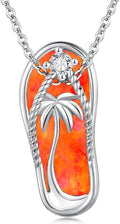 Midir&Etain Ocean Necklace 925 Sterling Silver Blue Opal Necklace Starfish/Flip Flop/Shark Pendant Beach Ocean Jewelry for Women