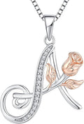 STARCHENIE Initial Necklace for Women Sterling Silver Letters 26 Alphabet Pendant Rose Flower Jewelry Gifts for Family Sisters Friend