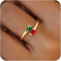 Honsny Gold Birthstone Rings for Women Non Tarnish 14K Gold Plated Adjustable Emerald Ring Cubic Zirconia Gemstone Promise Ring for Her Engagement Personalized Waterproof Jewelry Gifts for Birthday