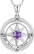 Peeshow Gifts for Women Wife-Compass Birthstone Necklace Gift for Wife Birthday Wedding Anniversary Women Jewelry for Her Girlfriend S925 Sterling Silver