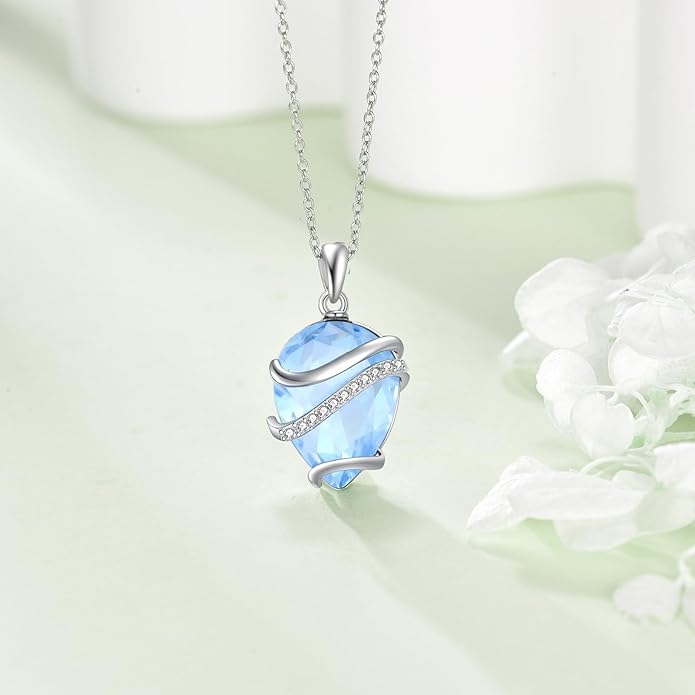 Birthstone Necklace for Women Sterling Silver Teardrop Pendant Necklace Birthday Jewelry Gift for Women
