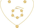 Gold Necklaces Bracelets Earring Set - 18K Gold Plated Flower Bracelet Chain,Stainless Steel Non Tarnish Floral Pendant Stud Jewelry Sets,Christmas Birthday Lucky Gift for Mom Wife Daughter Girlfriend