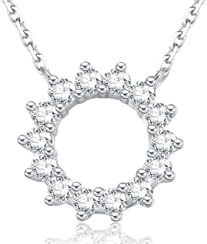 Lab Grown Diamond Necklace, Solid 925 Sterling Silver with Round Cut, Fine Jewelry for Women Anniversary Birthday Valentine’s Day Gifts