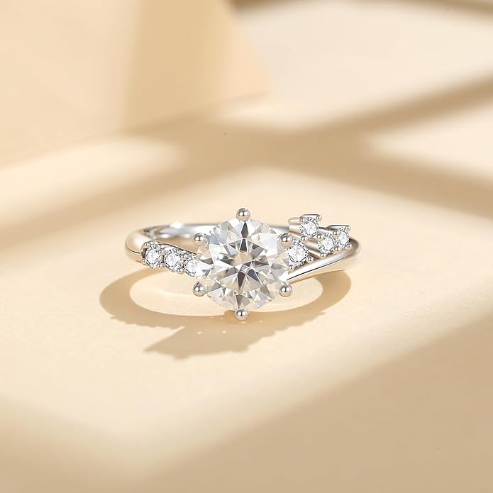 Moissanite Engagement Rings for Women,D Color VVS1 Round Cut Moissanite Ring 925 Sterling Silver Promise Rings for Her