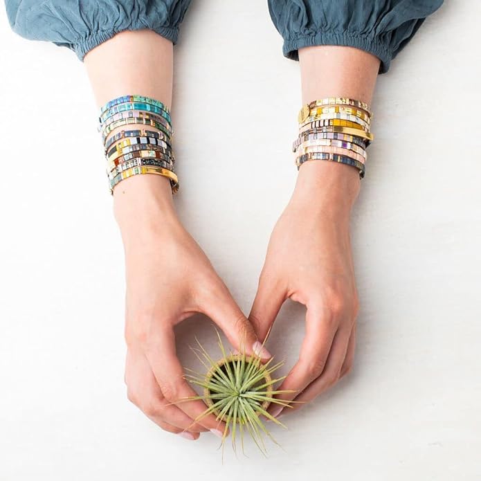 Sonateomber Tila Flat Beaded Stretch Bracelets for Women, Trendy Unique Colorful Square Beads Handmade Stack Bracelet Friendship Accessories Fashion Jewelry Gift