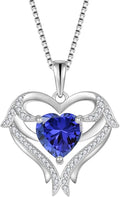 FJ Heart Angel Wings Pendant Necklace 925 Sterling Silver Birthstone Jewelry Gifts for Women