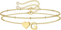 M MOOHAM Valentines Day Gifts for Kids Teen Girls -14K-Gold-Plated Heart Initial A-Z Bracelets for Women Girl Dainty Gold Bracelets Birthday Valentines Gifts for Women Her Teenage Girls Kid Teen Gift