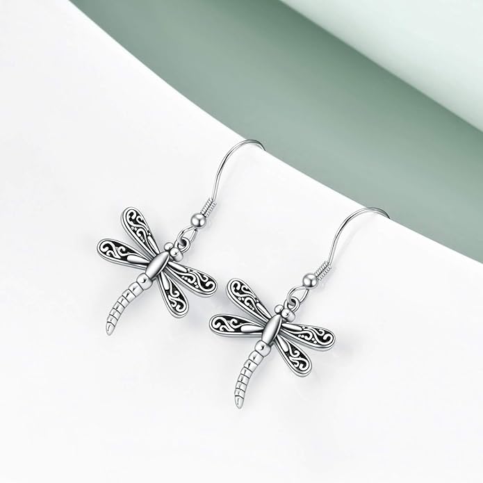 ONEFINITY Dragonfly Earrings 925 Sterling Silver Moonstone Leverback Dragonfly Dangle Drop Earrings Women Jewelry Gifts