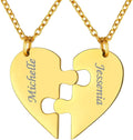 FindChic Personalized Matching BFF Necklace for 2/3/4/5/6 Puzzle Name Heart Pendant Stainless Steel Couple Necklace Set Customized Necklaces for Teen Girls