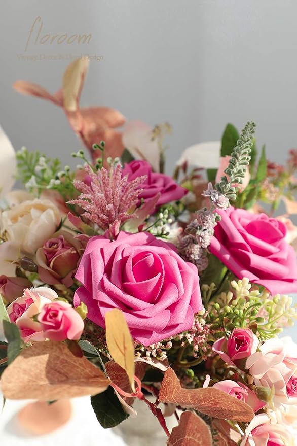 Artificial Flowers 25pcs Real Looking Hot Pink Foam Fake Roses - Image 4