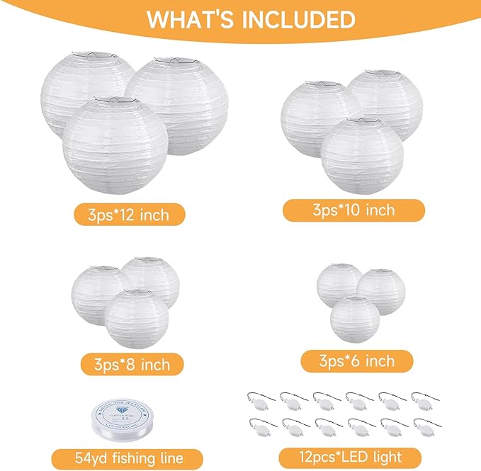 HAUSPROFI 12Pcs White Paper Lanterns - Image 2