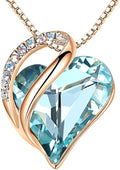 Leafael Rose Gold Plated Necklace for Women: Heart Shaped Birthstone/Healing Crystals Center, Dazzling Cubic Zirconia, Hypoallergenic Chain (18"+2"), Jewelry Gifts for Anniversaries and Birthdays