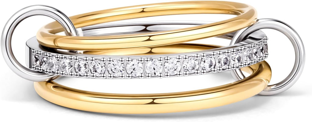 Gelbesty Stackable Gold Silver Band Rings for Women, Statement Chunky Cubic Zirconia Rings, Fashion Unique Designer Mixed Metal Jewelry Size 5/6/7/8/9/10/11