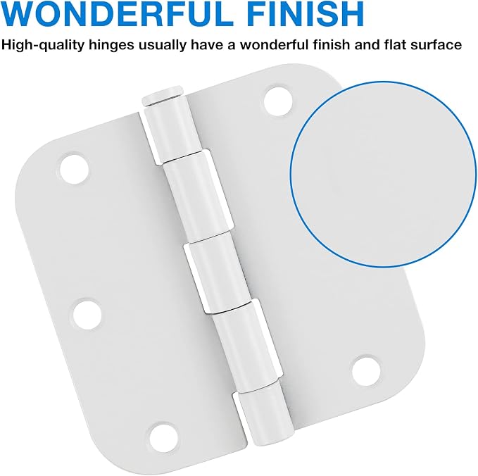 TDCHINGES 3 1/2" Matte White Door Hinges 3.5" 5/8" Radius Rounded 6 Pack | - Image 3
