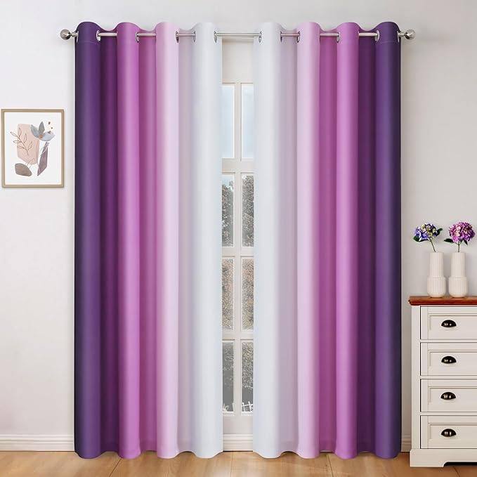 HOMEIDEAS Purple Ombre Blackout Curtains, 52 X 84 Inch Length Gradient Color by HOMEIDEAS
