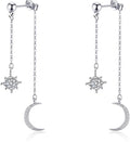 Moon and Star dangle Earrings for Women Chain Tassel with Cubic Zirconia Drop Celestial Jewelry for Wedding Gift