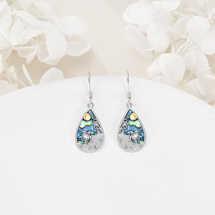 Abalone Shell Dangle Drop Earrings for Women 925 Sterling Silver Filigree Bohemian Earrings Jewelry Gift
