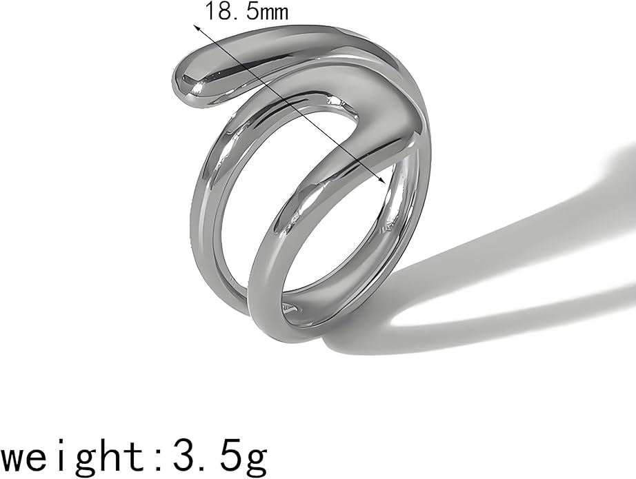 Chunky Rings For Women, Gold Silver Thumb Ring Asymmetrical Wavy Curve Ring Adjustable Non Tarnish Dainty Stainless Steel New Year Anniversary Birthday Jewelry Gift