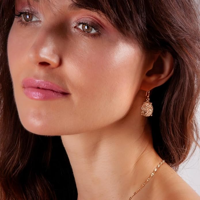 Teardrop Dangle Earrings for Women with Simulated Druzy Stones in Gold or Silver Tone