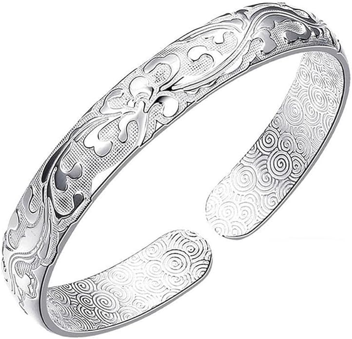 925 Sterling Silver Cuff Bangle Bracelets Adjustable Jewelry Fashion Simple Open Bangles Cuff Jewelry for Women Mom Wife Mothers Day Valentine Gift