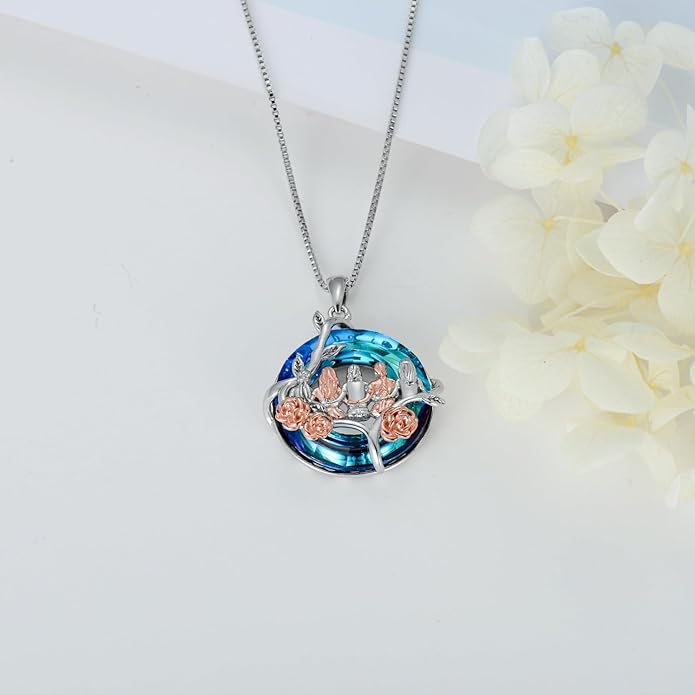 TOUPOP Sisters Gifts from Sister Necklace Sterling Silver Rose Flower with Crystal Jewelry Valentines Day Birthday Gifts for Women Best Friend Friendship