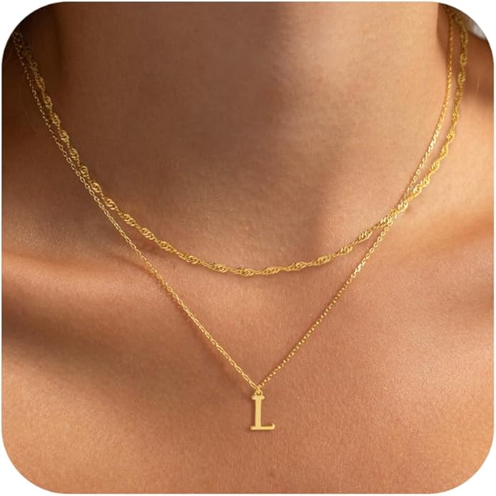 14K Gold Plated Initial Necklaces for Women Dainty Layered Letter Pendant Necklace Cute Choker Necklace Gift Trendy Stuff Personalized Jewelry Stack for Women Her