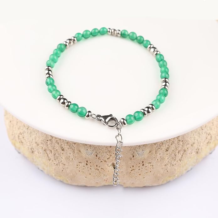 Natural Gem Stone Beaded Bracelets for Women Adjustable Stainless Steel Agate Lapis Tiger Eye Aventurine Rose Quartz