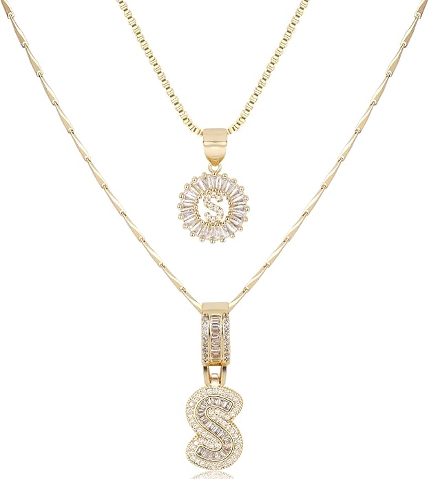 14K Gold Plated Alphabet Necklace Cubic Zirconia Letter Pendant, Personalized Name Jewelry Gift for Women, Customizable A-Z, Birthday/Mothers Day Gifts for Womens