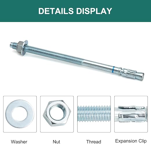 3/8" x 7" Concrete Anchors 3/8 inch Wedge Anchors Bolts Zinc Plated - Image 3