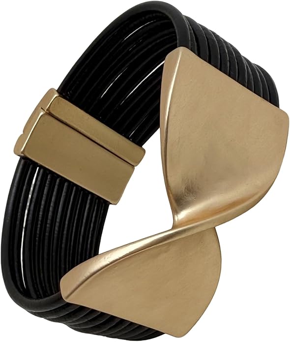 Leather Bracelet for Women Black Wrap Bangle Gold Infinity Bow-knot Bead Heart Bracelet Chunky Layered Bracelets for Women Trendy