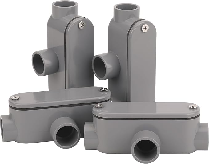 4Pack 1/2 Inch Rigid PVC Conduit Body Type T 0.50IN PVC Conduit Bodies T Type by CKVIHAV
