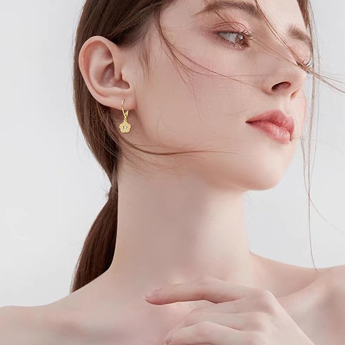 DOVRAN 10K 14K Solid Gold Leverback Earrings for Women Real Yellow Gold Filigree Dangle Earrings Trendy Jewelry Birthday Christmas Gifts for Wife Mom