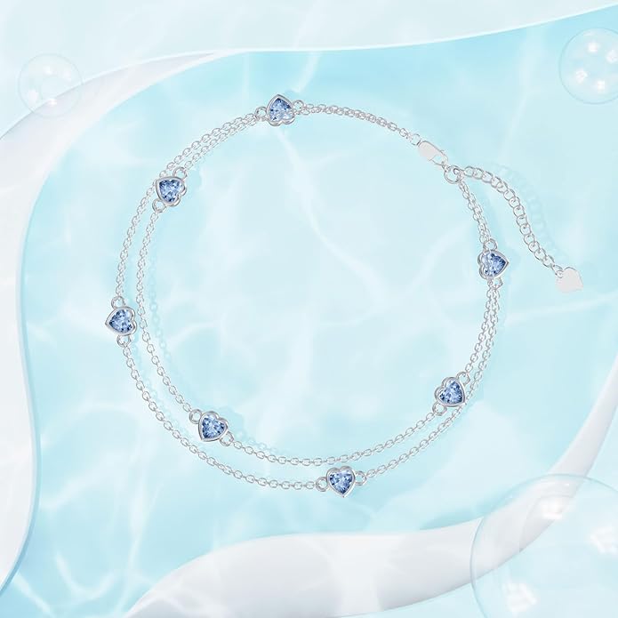 Dorunmo Heart Birthstone Anklet Bracelets for Women 925 Sterling Silver Birthday Jewelry Best Mother's Day for Women Wife