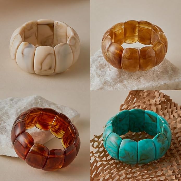 3 PCS Acrylic Resin Bracelet for Women Irregular Geometric Cuff Wide Wristband Bangles Trendy Chunky Resin Stackable Stretch Bracelet Jewelry Set