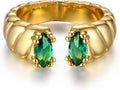 Chunky 18K Gold Adjustable Statement Ring for Women - Green Marquise Crystal Open Band, Vintage-Inspired Luxury Gift