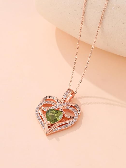 Infinity Rose Gold Valentines Heart Birthstone Necklace for Women,I Love You Always and Forever Jewelry,Valentines Anniversary Birthday Gifts for Her Wife Mom Grandma Daughter
